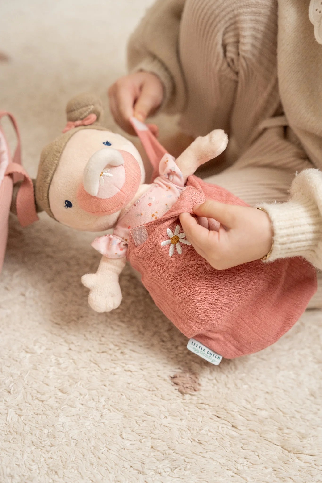 Cuddle Doll Baby Rosa Pink Flowers Little Dutch
