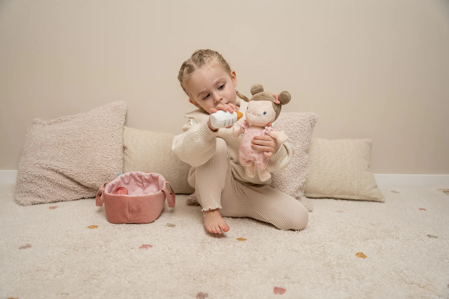 Cuddle Doll Baby Rosa Pink Flowers Little Dutch
