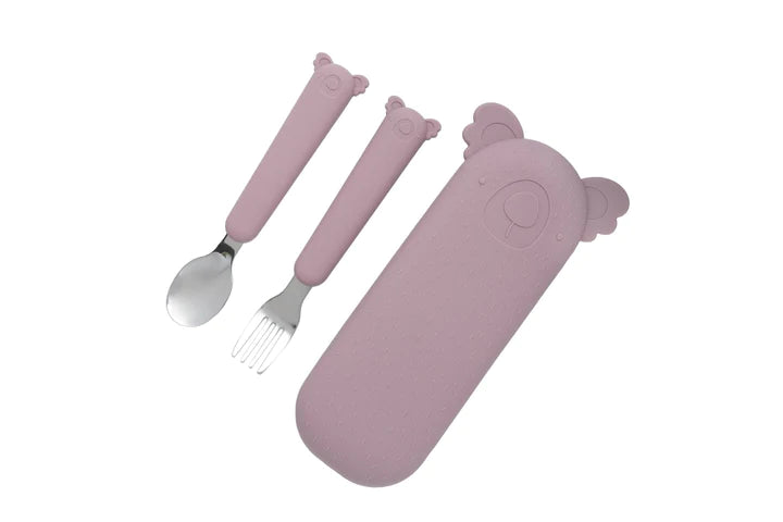 Conjunto de Talheres e Estojo de silicone - Coala Zoe - Dusty Pink