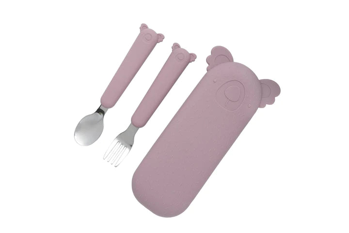 Zoe the Koala cutlery set with silicone case Dusty Pink