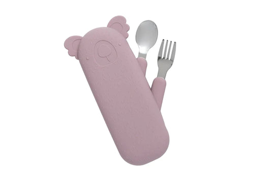 Zoe the Koala cutlery set with silicone case Dusty Pink